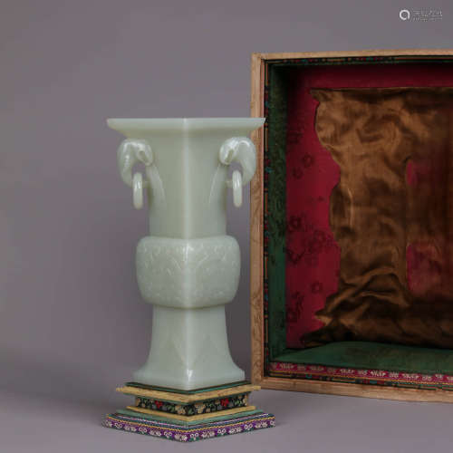 A Carved Jade Square Beaker Vase