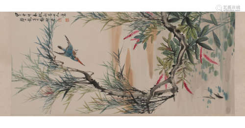 A Chinese Flowers And Birds Painting Scroll, Yan Bolong Mark