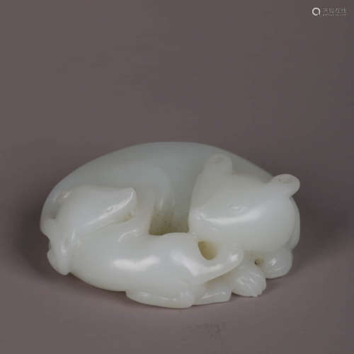 A White Jade Carving Of Mouse Group