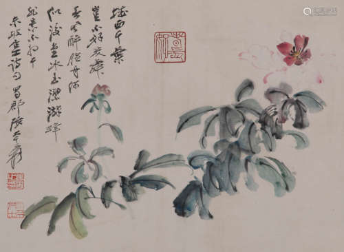 A Chinese Floral Painting, Mounted, Zhang Daqian Mark