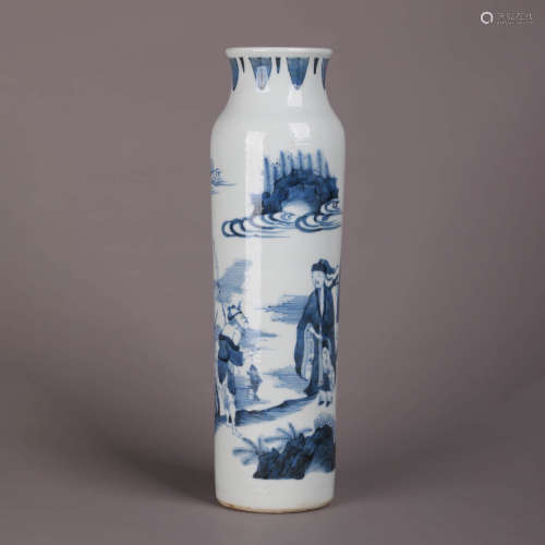 A Blue And White Figrues Sleeve-Shaped Vase
