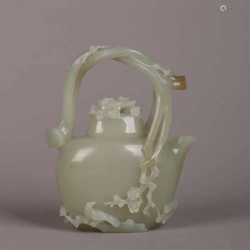 A Celadon Jade Plum Blossom Teapot