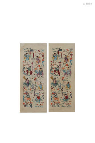 A Pair Of Chinese Eight Immortals Silk Kesi, Mounted