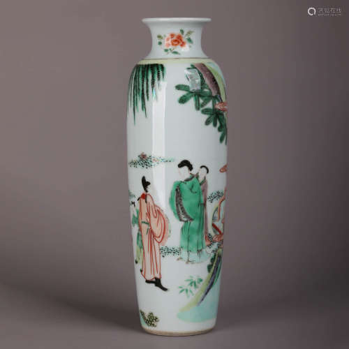 A Wucai Figure Of The Story Of West Chamber Sleeve Vase