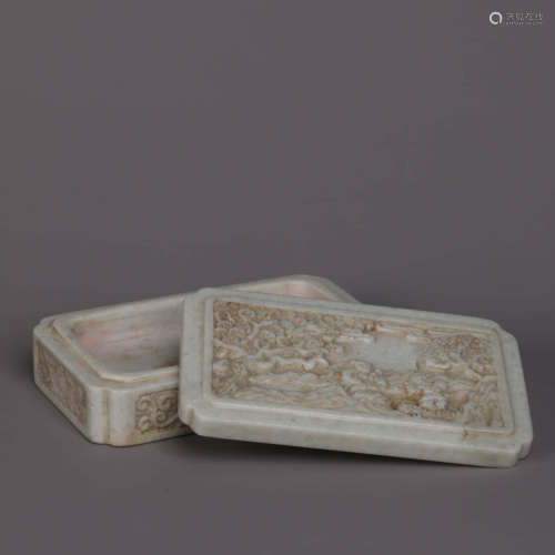 A Chicken-Bone-White Jade Figure Rectangular Box And Cover