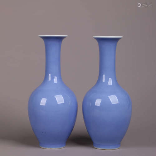 A Pair Of Purple-Glazed Dish-Top Vases