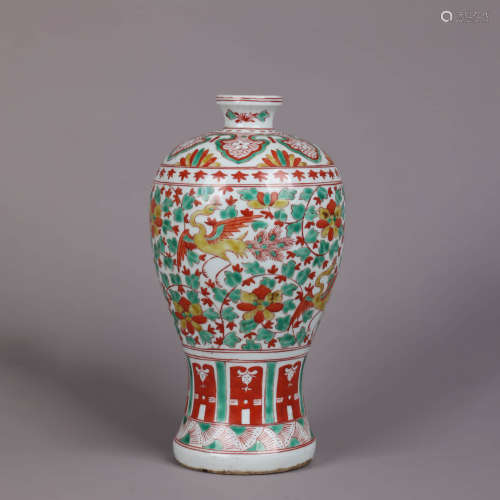 A Wucai Floral Phoenix Meiping Vase
