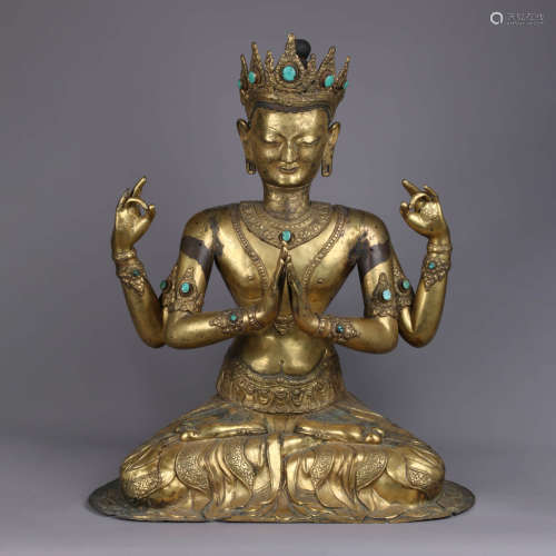 A Gilt-Bronze Statue Of Four-Armed Avalokitesvara