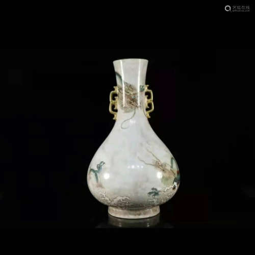 A Famille Rose Dragon Double-Eared Bottle Vase