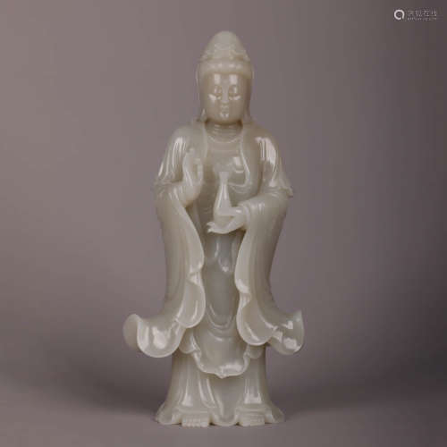 A Carved Jade Guanyin Statue