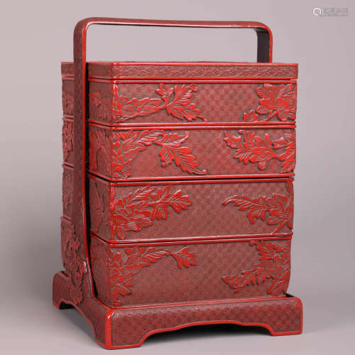 A Carved Cinnabar Lacquerware Four-Layers Box