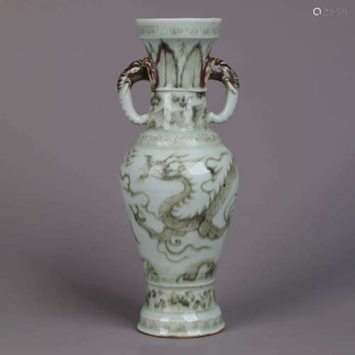 An Iron Red-Glazed Double Elephant-Eared Dragon Vase