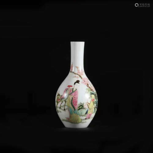 A Famille Rose Birthday Olive-Shaped Vase
