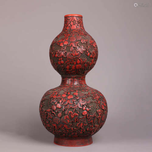 A Carved Cinnabar Lacquerware Double-Gourd-Shaped Vase