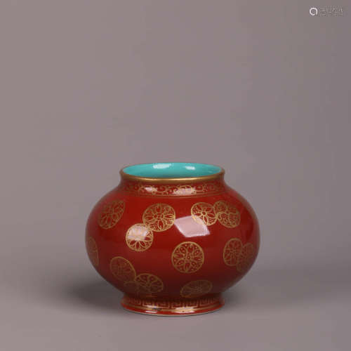 A Red-Glazed Floral Jar