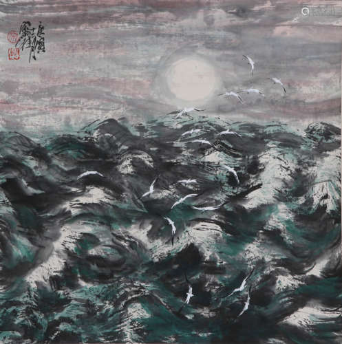 A Chinese Sunrise Painting Scroll, Song Yugui Mark