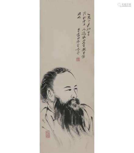 A Chinese Figure Painting Scroll, Zhang Daqian Mark