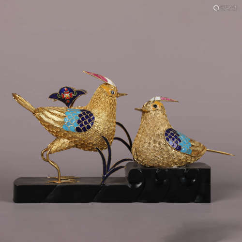 A Pair Of Enameled Cloisonne Filigree Chinese Mandarin Ornam...