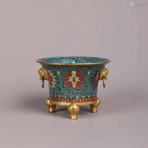 An Enameled Cloisonne Double Lion-Eared Tripod Censer