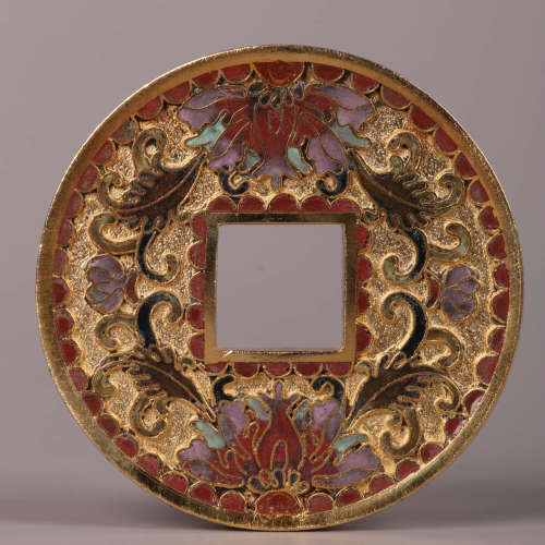 A Gold-Ground Enameled Cloisonne Bronze Coin
