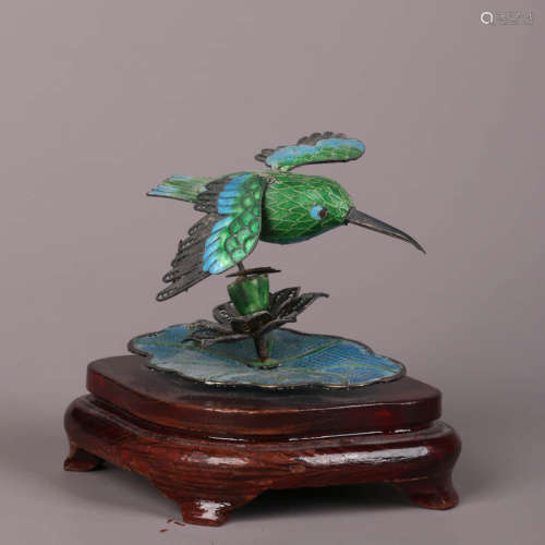 A Silver Green-Enameled Bird Ornament