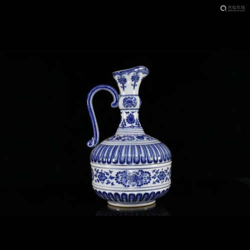 A Blue And White Floral Water Ewer
