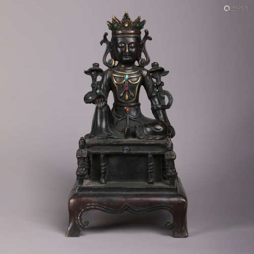 A Gems Inlaying Bronze Statue Of Avalokitesvara