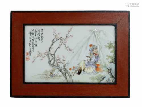 A Chinese Porcelain Plaque with Frame