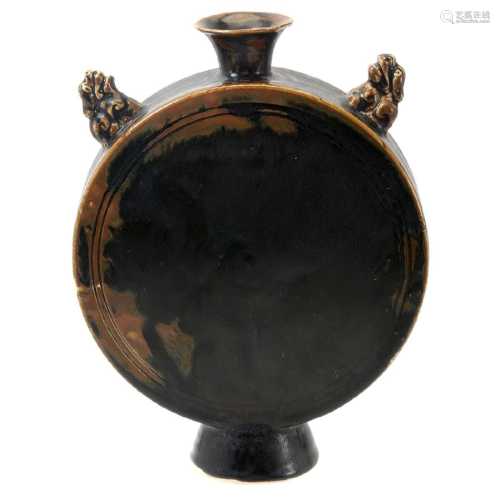 Chinese Dingyao Dark Brown Glazed Moon Flask