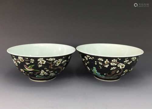 Pair of Chinese Famille Noire Bowls