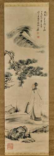 Chinese ink and color on paper scroll, Zhangdaqian Mark