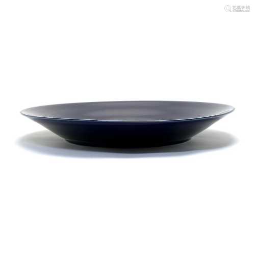 Large Chinese Monochrome Blue Glaze Plate