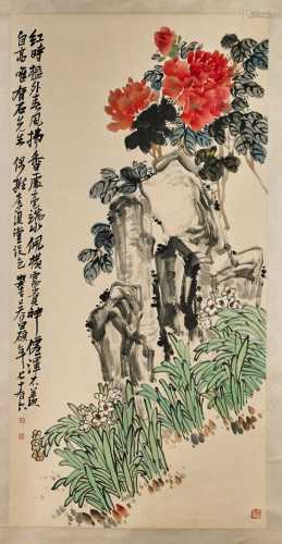 Chinese ink and color on paper scrolls, Wu Changshuo