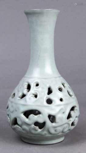 Chinese Guan style reticulated double vase