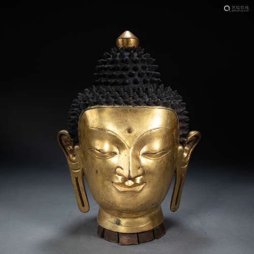 GILT BRONZE BUDDHA HEAD, MING DYNASTY, CHINA