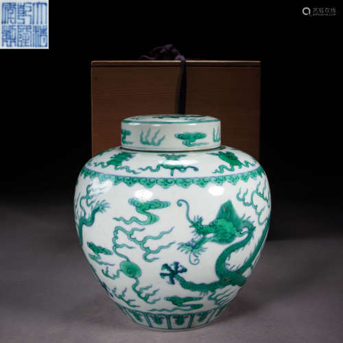 CHINESE QING DYNASTY PORCELAIN DRAGON-PATTERNED GREEN COLOR ...