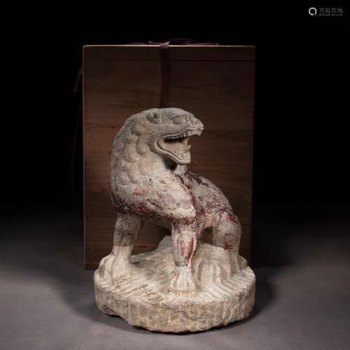 CHINESE TANG DYNASTY STONE PAINTED LION
