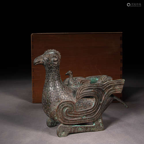 CHINESE BRONZE BIRD-SHAPED STATUE, WESTERN ZHOU DYNASTY