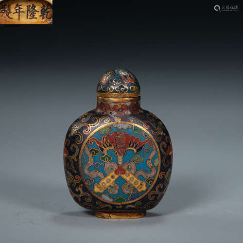 CHINESE GILT BRONZE ENAMEL SNUFF BOTTLE, QING DYNASTY