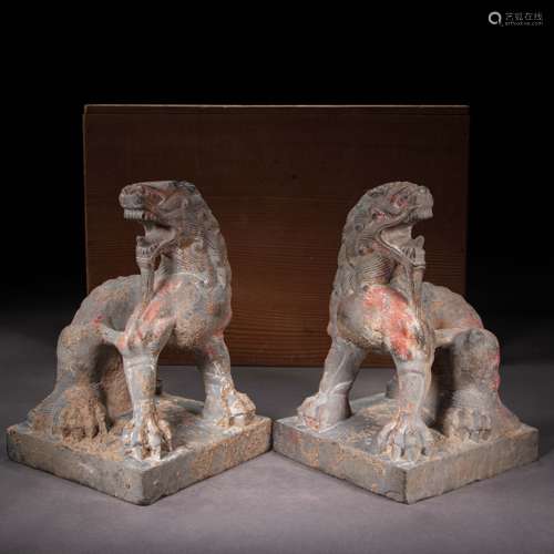 A PAIR OF CHINESE STONE LIONS, TANG DYNASTY