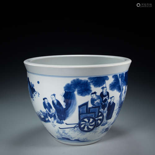 CHINESE BLUE AND WHITE FIGURE JAR, MING DYNASTY