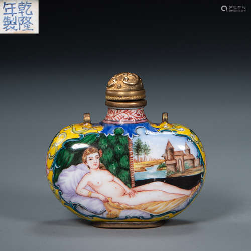 CHINESE QING DYNASTY BRONZE ENAMEL SNUFF BOTTLE