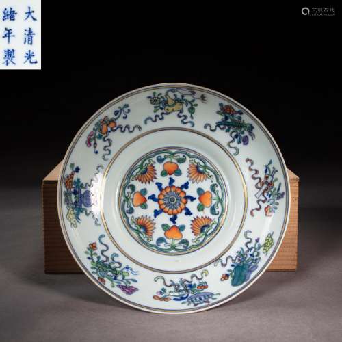 CHINESE PORCELAIN DOUCAI EIGHT TREASURES PLATE, QING DYNASTY