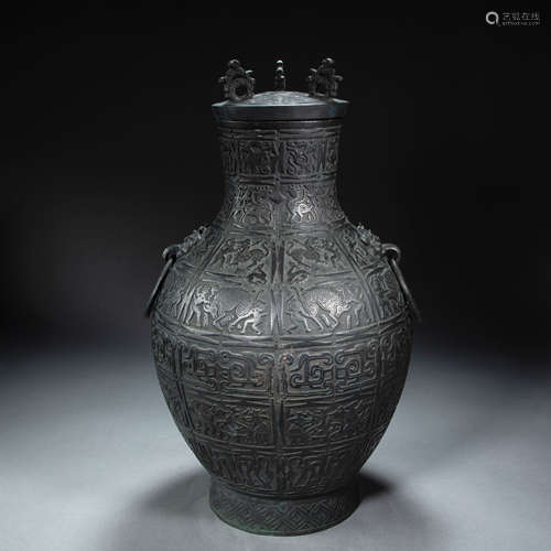 CHINESE BRONZE HUNTING POT, WARRING STATES PERIOD