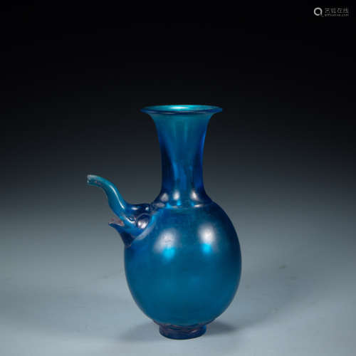 CHINESE GLASS ELEPHANT TRUNK BOTTLE,  TANG DYNASTY