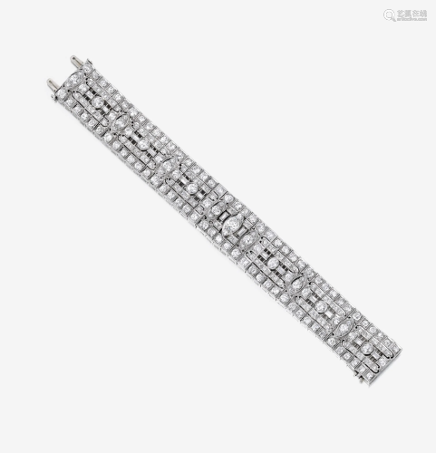 An Art Deco diamond and platinum strap bracelet