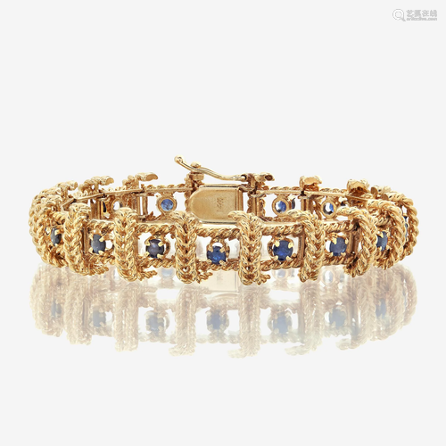 A fourteen karat gold and sapphire bracelet