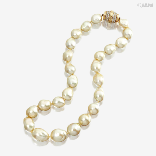 A South Sea baroque cultured pearl, diamond, and