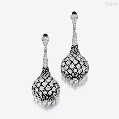 A pair of diamond, enamel, and eighteen karat white