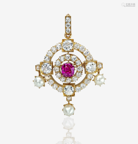 An antique diamond and pink sapphire